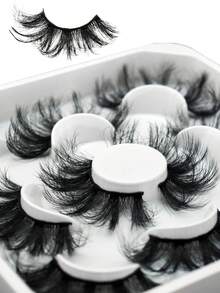 5 Pairs Dramatic Fluffy Faux Mink Lashes, 25mm Wispy Full Strip False Eyelashes Black Band For Party Makeup - Black - View 4
