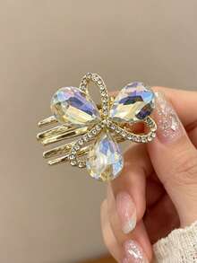 2pcs Luxury Gold Rhinestone Butterfly Mini Hair Claw Clips For Women, Sparkling Bangs Clip, Banquet Side Hair Clip, Exquisite Hair Accessory - Multicolor - View 3