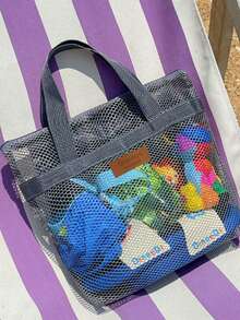 1pc Beach Mesh Tote Bag, Foldable Breathable Large Capacity Toiletry Storage Travel Handbag, Transparent Storage Bag, Multi-Functional Storage Bag, Mother And Baby Supplies Storage Bag - Multicolor - View 5