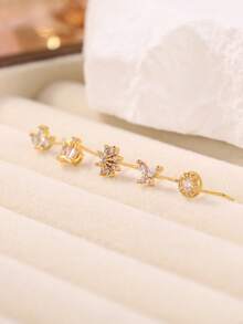 5PCS/Set Golden CZ L Nose Stud 20G Multiple Designs Flower Crown Round Rhinestone Nose Rings Dainty Piercing Jewelry - 5Pcs/ a Style - View 4
