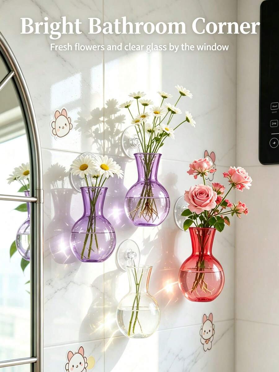 Window-Mounted Hydroponic Plant Station, Purple PVC Spherical Vase With Suction Cups, No-Drill Hanging Plastic Plant Container For Office And Home Decor - A - View 1