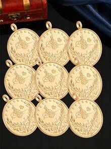1Pc Vintage Gold Ottoman Pattern Coin Pendant, Large DIY Jewelry Charm For Kaftan Outfit (Slight Color Variation Due To Shooting Angle & Light) - Gold - View 9