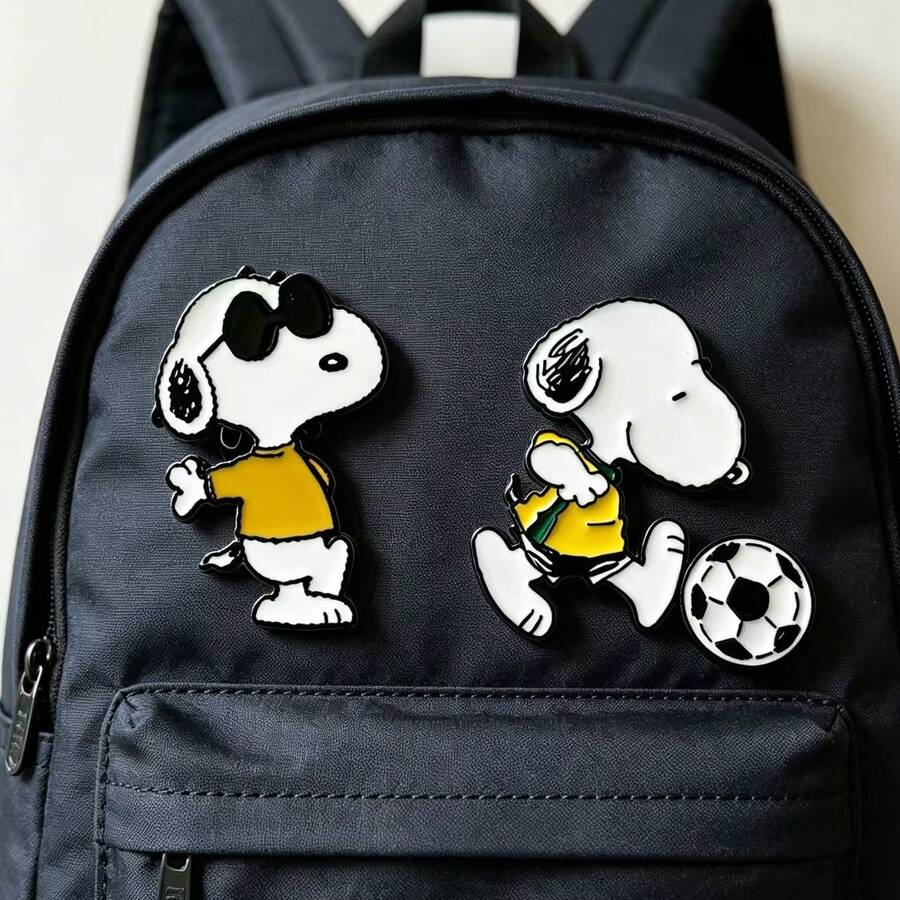 1pc Cartoon Cute Snoopy Alloy Brooch, Funny Anime Metal Badge, Japanese Style Versatile Unisex Student Pin, Stationery Accessory, Holiday Decoration, Halloween Gift (Random Style) - Multicolor - View 1