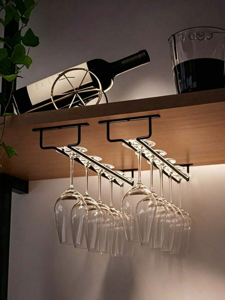Single Row Cup Holder, Wine Glass Holder, Creative European Style Tall Cup Storage Rack, Kitchen Accessories, Bar Supplies, Space-Saving Home Storage And Organization - Black - View 1