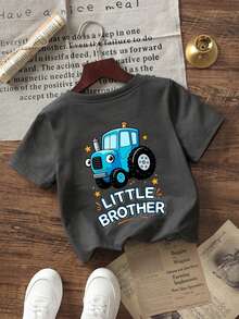 Baby Boy Playful Daily Wear T-Shirt, Loose Fit Short Sleeve Casual Top - Dark Grey - View 4