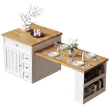 Extendable Kitchen Island (120-184) With Drawers And Casters, Mobile Kitchen Island With Wood-Look Tabletop, Versatile Counter Island Kitchen, Dining Room & Bar Counter, White/Black - White + MDF - View 10