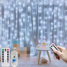LED Garland Curtain Lights, 8 Modes, With USB Remote Control, For Wedding, Christmas, Home, Holiday Decoration - White - View 9