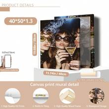 1pc Vintage Urban Girl Cheering Modern Home Office Decor Painting, Perfect For Living Room, Bedroom, Kitchen And Other Spaces, Optional Frame, Framed Wall Decor - Multicolor - View 14