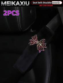 MEIKAXIU 1/2pcs Rhinestone Bling Mesh Bowknot Shoulder Strap Cover, Short Plush Car Seat Belt Shoulder Cover, Seat Belt Decoration, Car Decor Accessories For Women - Rhinestone Mesh Bow - View 21