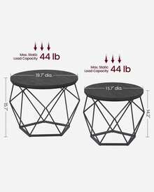 Mesa de Centro Redonda, Set de 2 Mesas Auxiliares, Mesas Nido para Sala de Estar, Modernas, Pequeñas - Negro - Ver 8