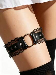 Punk Gothic Leather Thigh Garter Leg Chain Black PU Leather Thigh Strap Club Halloween Chain Accessory Women's Elastic Adjustable Leg Band - Black - View 3