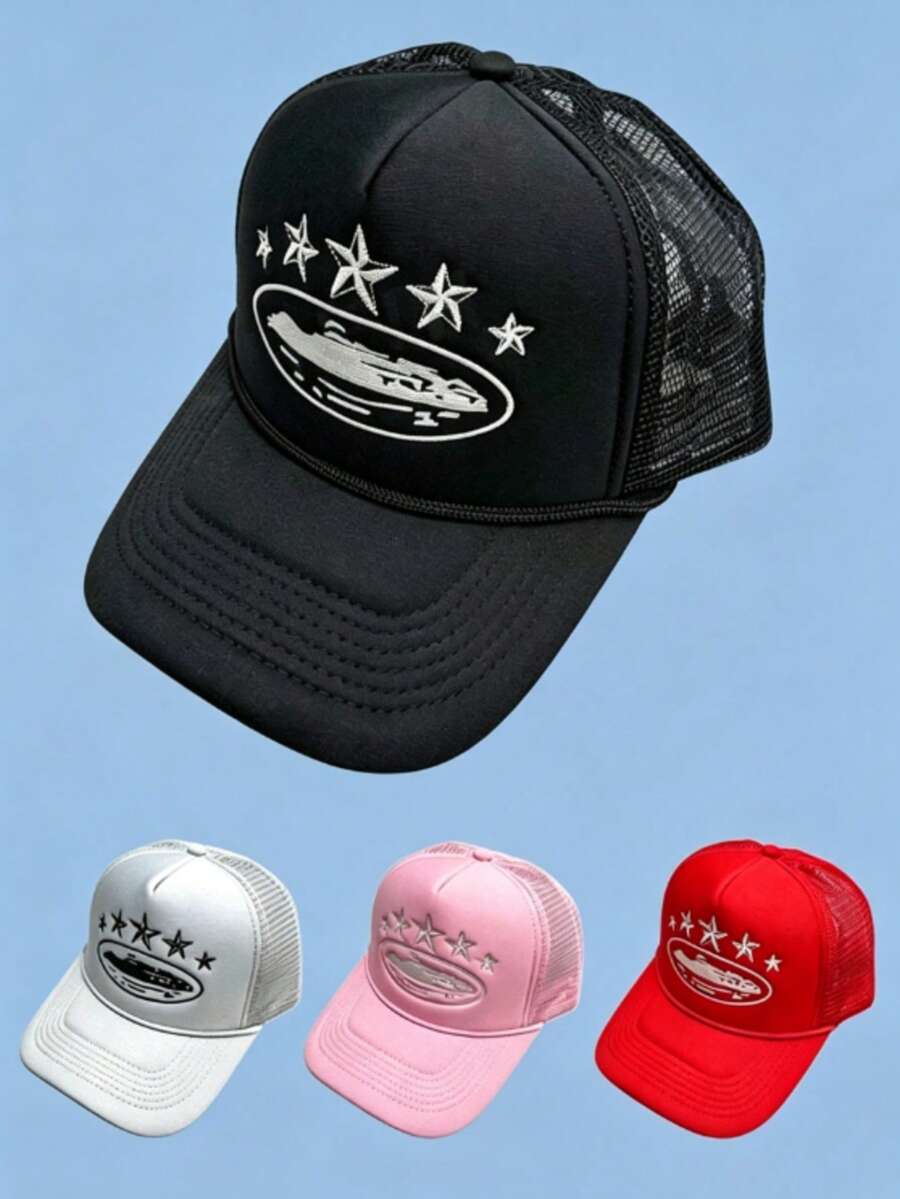 Star Embroidery Baseball Cap Outdoor Sponge Mesh Baseball Cap Summer Breathable Mesh Trucker Hat Unisex - Five Stars - View 1