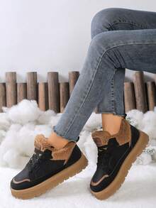 Women's Fashion Thick Thermal Lined Anti-Slip Snow Boots - Black - View 1