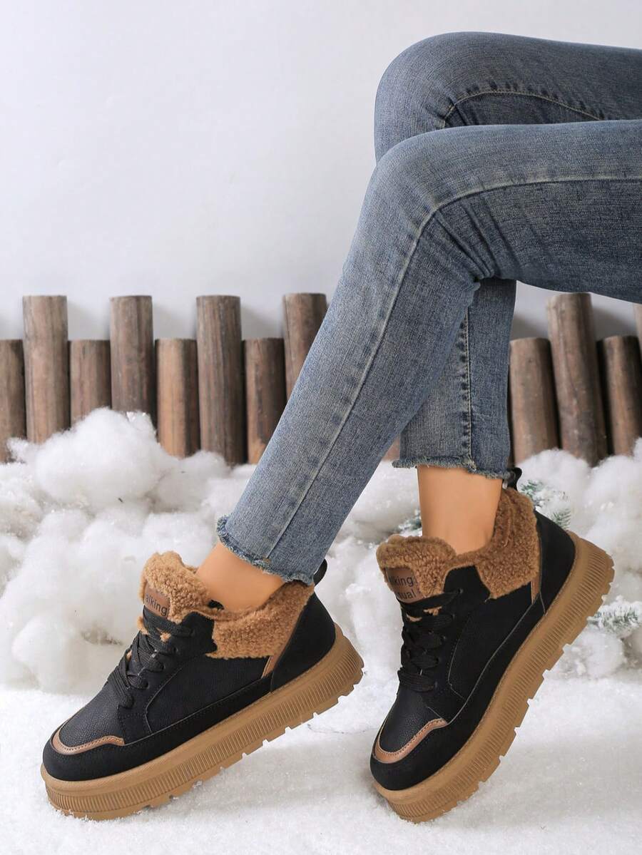 Women's Fashion Thick Thermal Lined Anti-Slip Snow Boots - Black - View 1