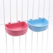 1 Set Detachable Cage Hanging Bowls For Small Pets, Blue & Pink Food Feeder Set, Easy To Install, Anti-Tip Design For Rabbit And Hamster - 500ml - View 4