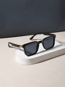 RENNES 1pc Men's Classic Square Frame Fashion Glasses, Gold Decorative Details On Temples, Thick Durable PC Frame With Gradient Transparent Lenses, Suitable For Daily Wear And Summer Vacation - Multicolor - View 4