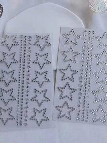 6/5/3/2/1 Sheets 10pcs Star Shaped Rhinestone Stickers, Silver Glitter Sequin Self-Adhesive Crystal Star Decals, Suitable For Face, Hair, Makeup, Body, Crafts, Festival Decoration - White - View 2