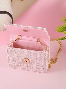1pc Mini Girls Children's Bag With Beaded Bow Decoration, PU Linen Sequin Material, Chain Shoulder Strap, Fashion Beaded Handbag, Pink Mini Party Bag, Lightweight Children's Wallet, Small Handbag Suitable For Holiday And Daily Use - Pink - View 4