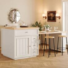 Extendable Kitchen Island (120-184) With Drawers And Casters, Mobile Kitchen Island With Wood-Look Tabletop, Versatile Counter Island Kitchen, Dining Room & Bar Counter, White/Black - White + MDF - View 3