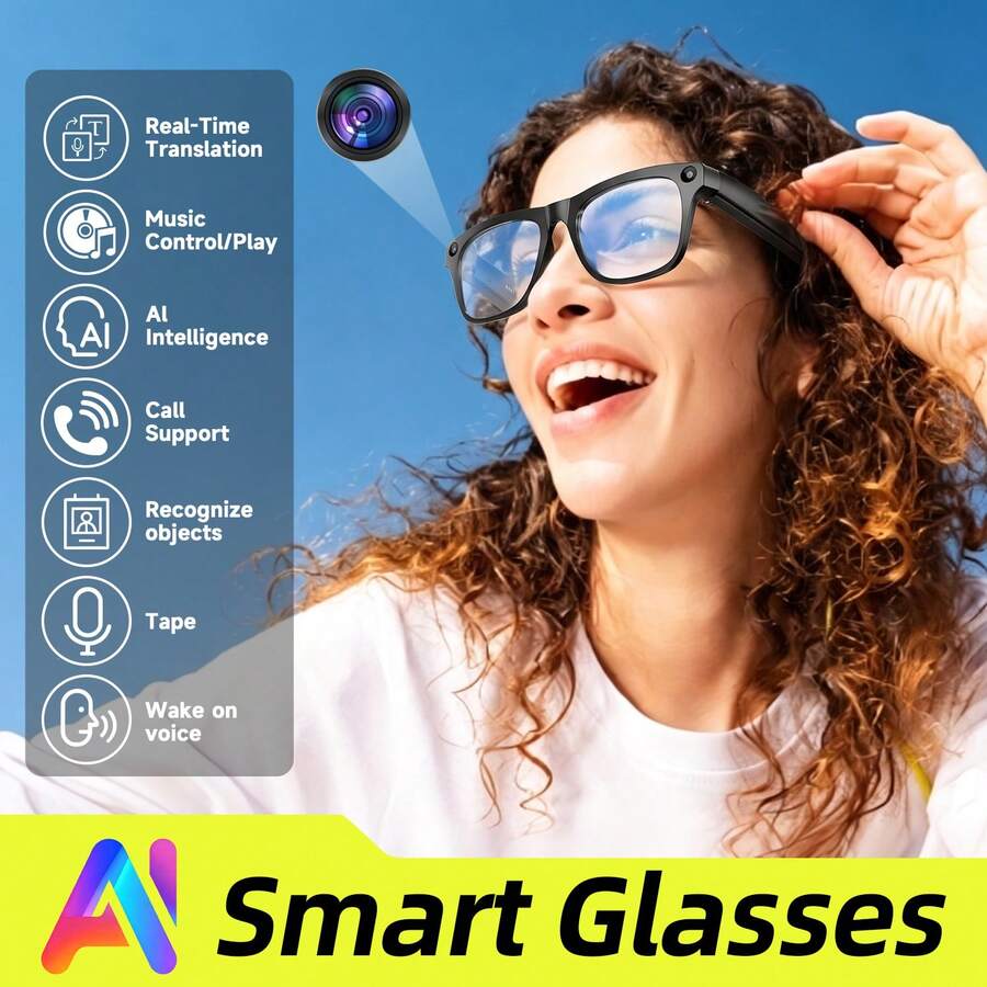 Kacamata Pintar Unisex Terbaru 2026, Kamera 100W, Gambar Jernih Tanpa Goyangan, Baterai Kapasitas Besar 260mAh, Dilengkapi Senter yang Dapat Digunakan Sebagai Lampu Senter, Daya Tahan Baterai Kamera Hingga 100 Menit