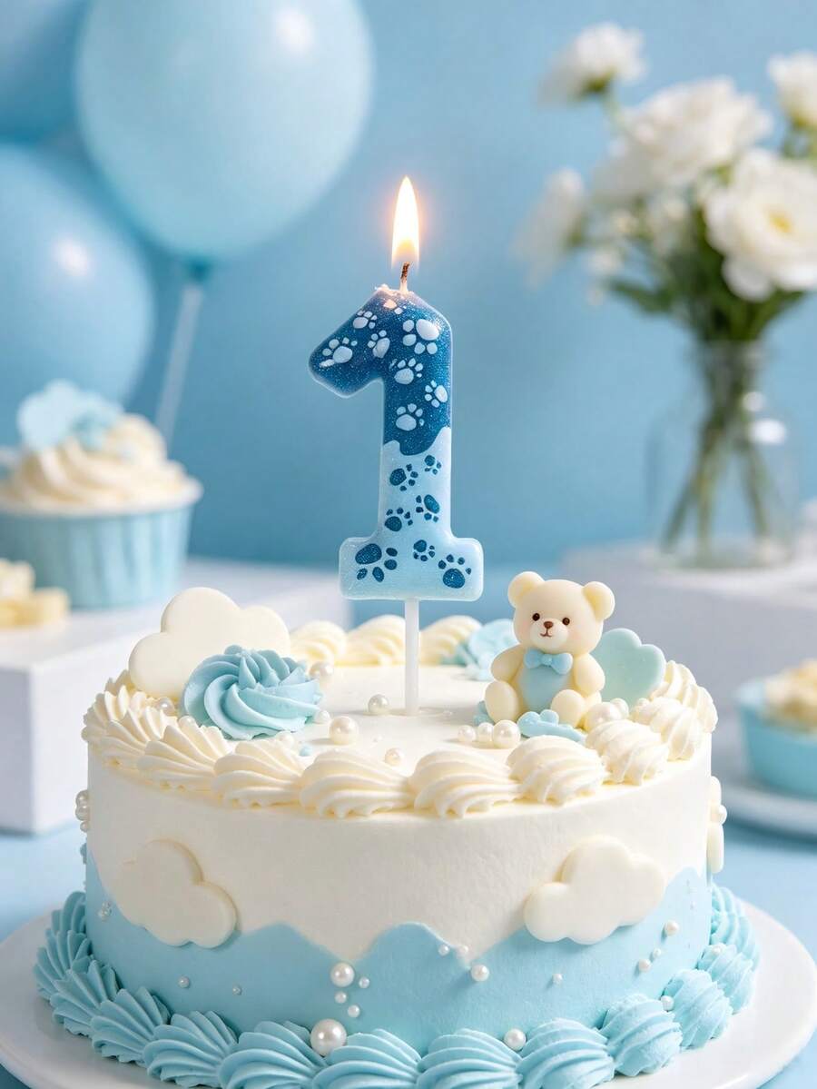 新款蓝色猫爪和狗爪数字0-9游戏主题生日周年纪念婚礼单身派对动物主题蛋糕装饰蜡烛 - 查看 1