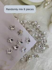 8pcs Fall, Autumn, Fall Nails 3D Star Rhinestone Nail Art Accessories, Champagne And Silver Five-Pointed Star Crystals, Glossy Delicate Shiny, DIY Gentle Luxury Autumn/Winter Nail Decor - Multicolor - View 7