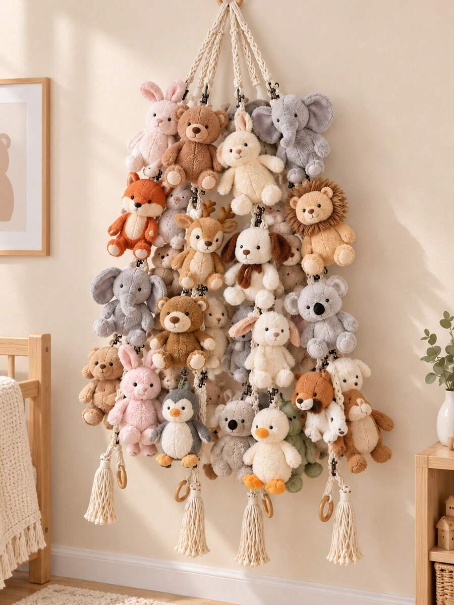 Hanging Storage Organizer Rack, Baby Room Wall-Mounted Rope Display Shelf, Baby Room Decorative Plush Doll Collection Rack, Multi-Layer Hanging Shelf - Doll Lanyard - View 1