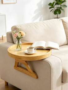 Handmade Wooden Tray Armrest Clamp Table, Perfectly Fits Sofa Tray Table, Can Hold Phone Or Water Cup, Suitable For Small Spaces, Automatically Fixes To Desktop, Great Gift For Friends And Family - Yellow - View 1