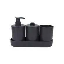 Set Aksesori Kamar Mandi 3 Buah, Dispenser Sabun, Tempat Sikat Gigi, Baki, Gaya Minimalis Modern, Cocok untuk Penyimpanan, Pengorganisasian, dan Dekorasi di Atas Meja Kamar Mandi - Hitam - View 14