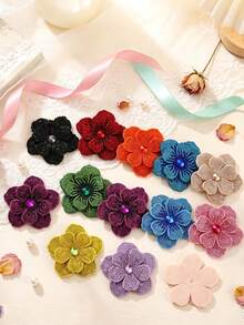 1pc Rhinestone Embellished Double Layer 5-Petal Flower Applique, Hand-Sewn DIY Clothing Trim Accessory, Suitable For Shoes, Hats, Bags, Hair Accessories - Multicolor - View 10