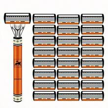 Men'S High-End Manual Razor Featuring A Yellow And Black Porcelain Design - Equipped With Stainless Steel Six-Layer Blades For A Smooth And Shave, Perfect For Grooming Beards And Mustaches. - Orange Color - View 10