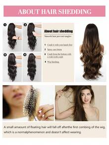 Topshe 30 Inch Gradient Dark Brown To Caramel Highlight Long Wavy Synthetic Wig, Silky Voluminous Soft Texture, Neat Straight Fringe Bangs, Breathable Adjustable Wig Cap, Perfect For Daily Outing, Dating, Club, Vintage Style Hair Wig For Ladies - Piano Color - View 12