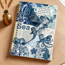 1pc Notebook With Marine Life Aesthetic Features, Spiral Bound Nautical Journal - A Humorous Floral Office Planner And Ocean Themed Notepad, Perfect As A Watercolor Art Gift For Women - B - View 6