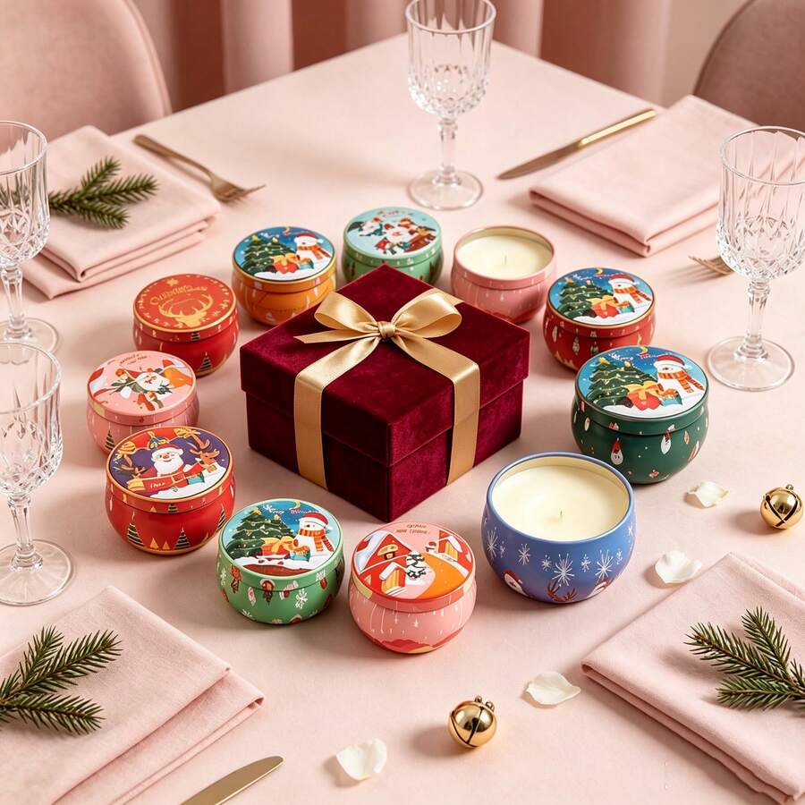 HIZTGHC 50Pcs/Set 2.5oz Christmas Empty Candle Tins With Lids, 6 Random Xmas Patterns, DIY Candle Making Kit Including Candle Wicks, Wick Stickers & Wick Holders, Holiday Metal Candle Jars For Handmade Candles, Gift & Storage - Multiple Styles - View 1