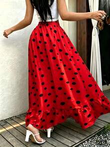Pakaian Wanita Ukuran Besar Motif Polkadot Vintage, Desain Retro Menarik Perhatian, Pinggang Tinggi Elastisitas Rendah, Nyaman Tidak Ketat, Lembut di Kulit dan Nyaman - Merah - View 3
