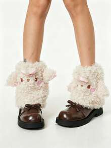 1 Pair Cute Cartoon Sheep Leg Sets Fuzzy Leg Warmers With Red Bowknot, Fluffy Boot Toppers For Winter Snow Boots - Multicolor - View 1