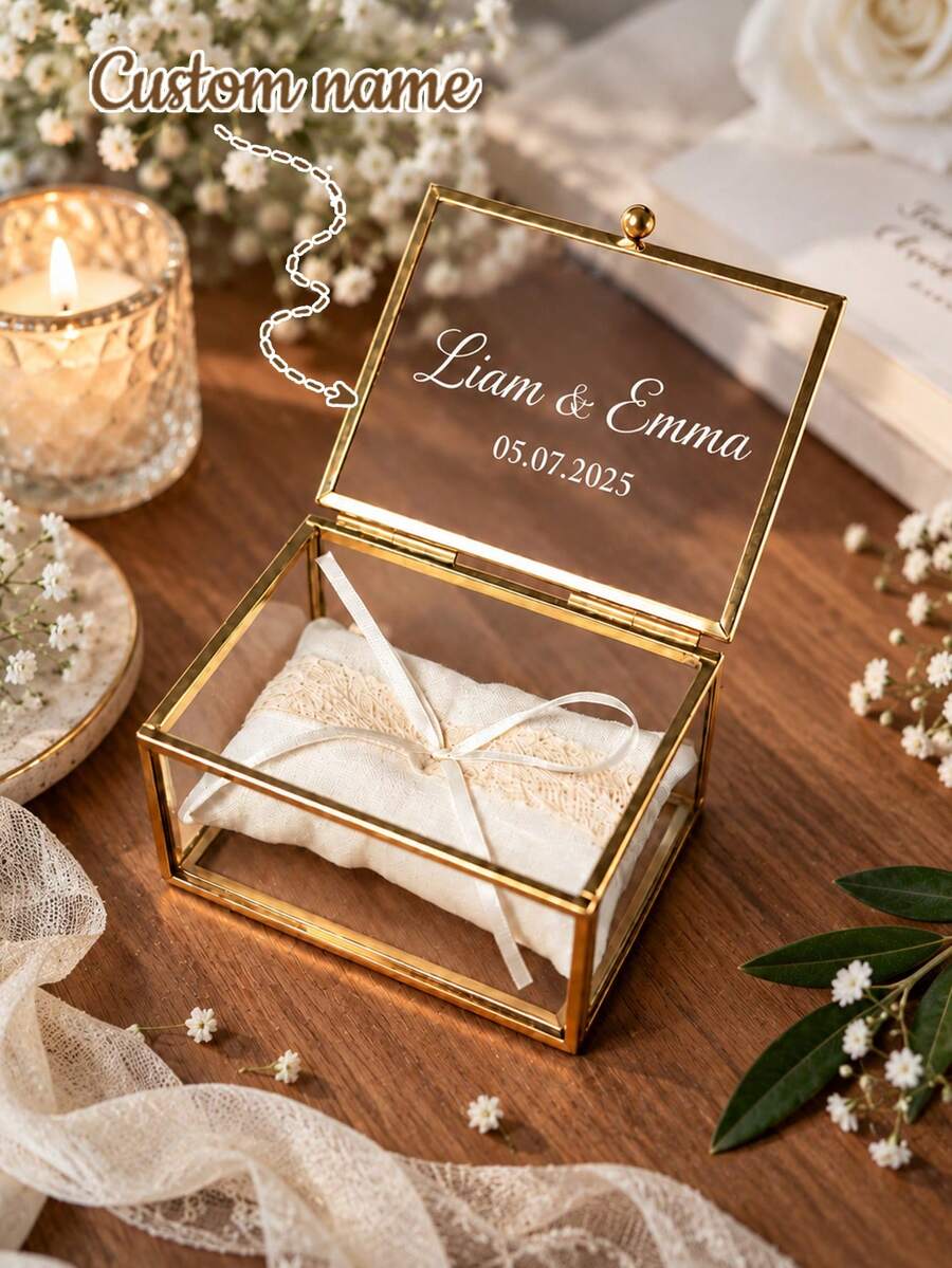 Personalized Wedding Ring Box With Couple's Names, Wedding Date And Latitude/Longitude Coordinates. Suitable For Wedding, Engagement Or Proposal, Perfect Wedding Photo Prop And Ideal Anniversary Gift