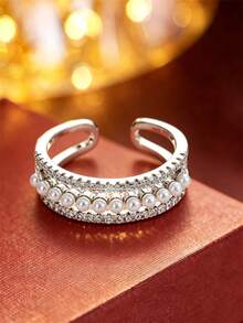 1pc French Vintage 3-Layer Elegant Classic Design Open Ring, Luxury Fashion Exquisite Women's Adjustable Finger Ring, Delicate Design Sense Women's Accessory, Versatile For Daily Wear And Party - Open Ring - View 2