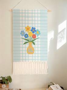 1PC Long Linen Vintage Tapestry With Tassels, Vertical Wall Hanging Decor, Flower Print. Perfect For Living Room, Bedroom, Office, Party And More Occasions. - Multicolor - View 9