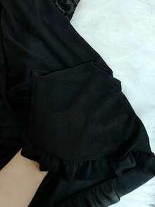 Plus Size Women's Pajama Set, Sexy Mesh Strap Nightgown And T-Back Panties, Sexy Sleepwear Suitable For Home Wear - Black - View 6