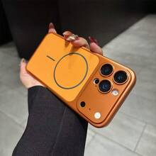 磨砂金屬磁吸手機殼，適用於 iPhone 18 Pro Max 17 16 15 14 13 Pro，附鏡頭保護膜，支援無線充電，防摔保護殼，適合女性男性的禮物選擇 - 橘色 - 查看 7