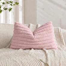 1/2 cái vỏ gối trang trí lông giả màu hồng kẻ sọc mềm mại thoải mái, vỏ gối nhung cho sofa, vải lông thỏ giả mềm mịn, trang trí sofa hiện đại cho nhà ở, phòng ngủ, ký túc xá - Hồng - Xem 9