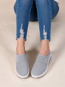 Women's Summer Mesh Breathable Half-Slip-On Shoes, Slip-On Slouchy Casual Shoes, Plus Size Soft Sole Comfortable No-Heel Mule Shoes - Light Grey - View 3