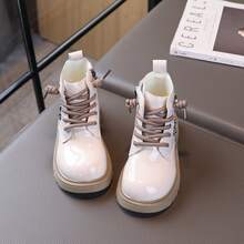 1 Pair Girls' Boots 2026 Autumn/Winter New Shiny Princess Ankle Boots Rhinestone Heart Children's Leather Boots For Outings, Parties And Gatherings - Beige - View 3