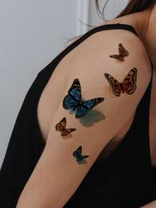 1pc Colorful Exquisite 3D Butterfly Pattern Temporary Tattoo Sticker, DIY Music Festival Party Holiday Gift, Waterproof Body Skin Tattoo For Arm, Shoulder, Neck, Collarbone - Multicolor - View 2