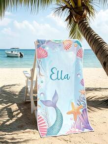 Personalized Name Mermaid Beach Towel For Girls, Soft Microfiber Quick Dry Ocean Shell Starfish Kids Towel For Beach Pool Camping Travel - Multicolor - View 7