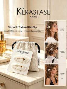 Kérastase Jepit Rambut Bentuk Tetesan Air Berongga Cangkang Mutiara, Set 2 Buah Jepit Rambut Resin Prancis dengan Tas Penyimpanan Serut, Aksesori Rambut Wanita, Hadiah - Putih - View 3