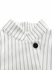 Women's Premium Stand Collar Vertical Striped Short Blazer, Clean Cut Urban Exploration Commute Outfit, Elegant Top - White - View 4