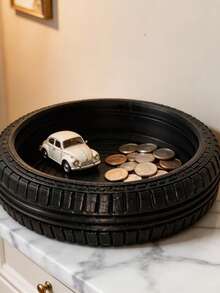1pc Creative Tire Shaped Storage Tray, Rubber Tire Design Key Coin Dish, Industrial Style Desktop Organizer, Small Accessory Holder For Desk Entryway, Car Lover Decor, Halloween Christmas Home Decor Gift,Baskets,Storage Boxes - Multicolor - View 1