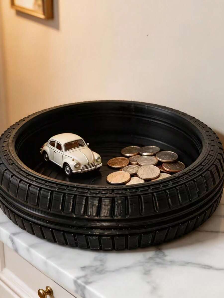 1pc Creative Tire Shaped Storage Tray, Rubber Tire Design Key Coin Dish, Industrial Style Desktop Organizer, Small Accessory Holder For Desk Entryway, Car Lover Decor, Halloween Christmas Home Decor Gift,Baskets,Storage Boxes - Multicolor - View 1